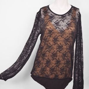Aqua Capsule Black Lace Long Sleeve Bodysuit (L)